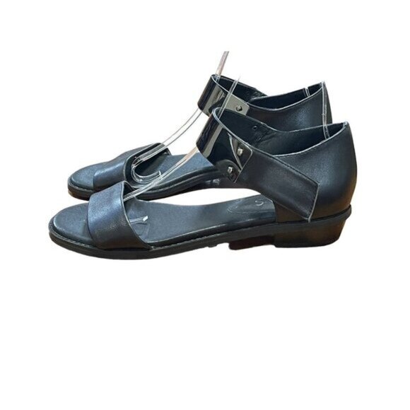 Midas Black‎ Leather Sandals With Silver Metal Ankle Strap Size 39-8 - Picture 14 of 16